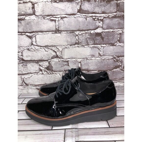 Clarks Unstructured Black Patent Leather Platform Lace Shoes Women Sz 8M US/39EU - Picture 8 of 16